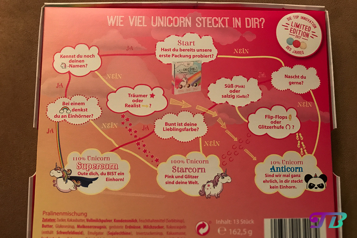 Einhorn Party Wiebold Pralinen limited Edition Unicorn Spiel